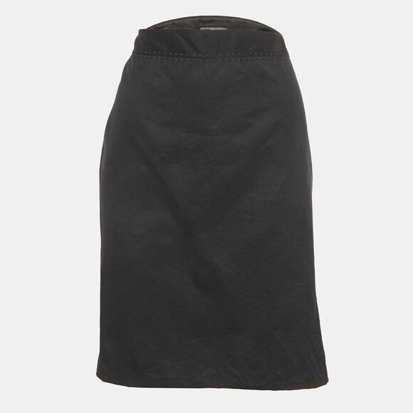 Gianni Versace Black Embroidered Trim Silk Blend Pencil Skirt L